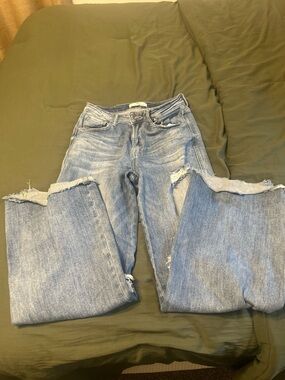 Light Blue Distressed Wide-Leg Risen Women's Jeans